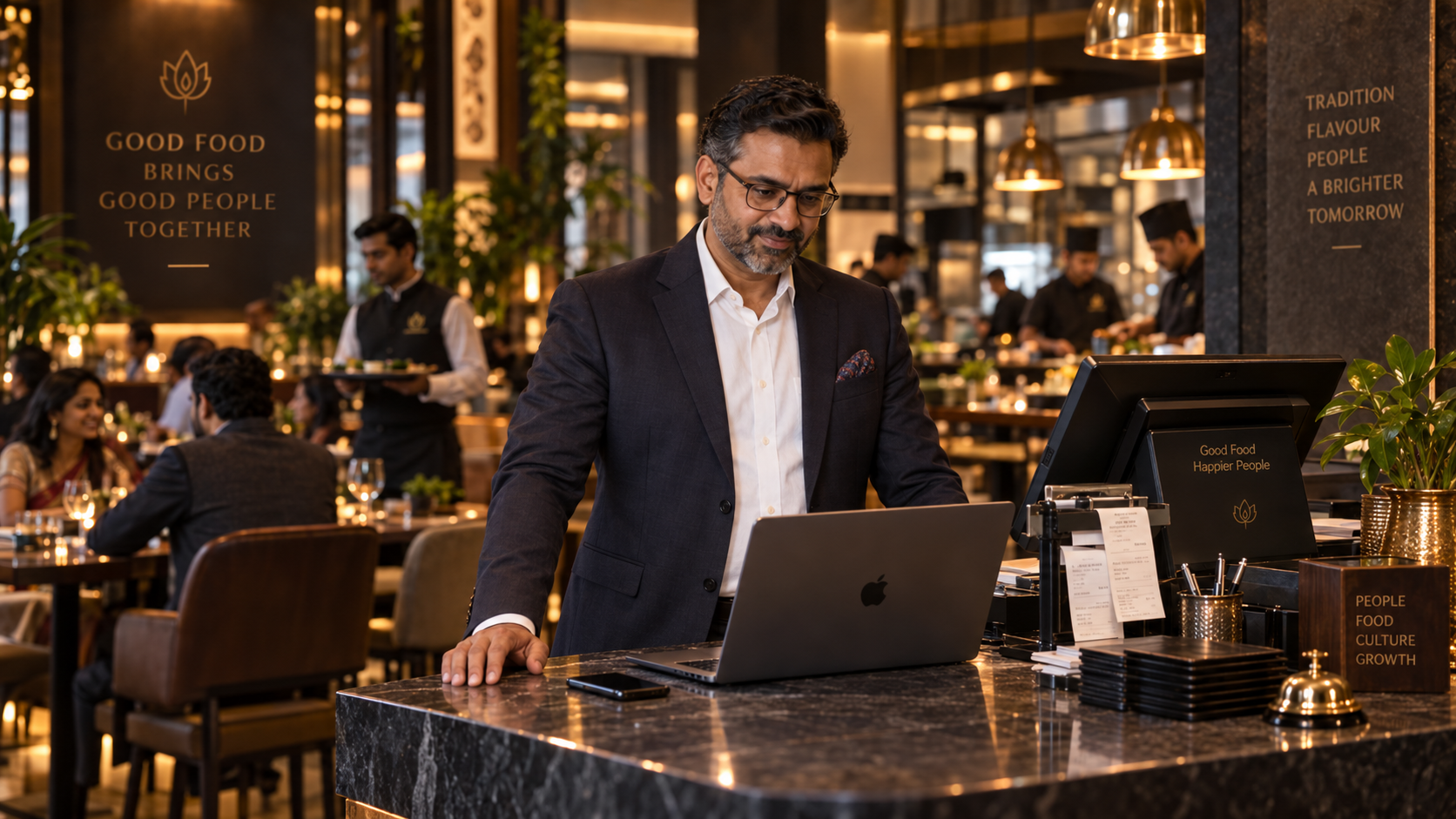 Restaurant owner reviewing weekly restaurant growth opportunities